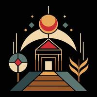 A house with a sun and moon on it vector