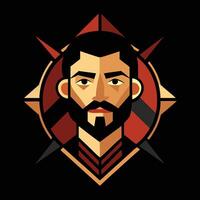 A man with a beard and a red and black background vector
