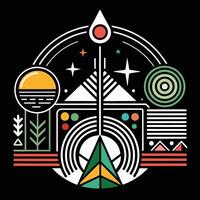 A colorful graphic design with a rocket and a tree vector