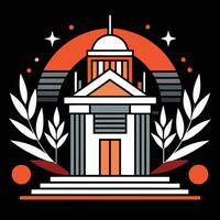 A building with a clock on top and a crown on the front vector
