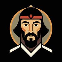 The icon of jesus with a beard and red hat vector