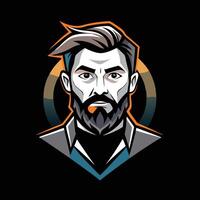 A man with a beard and mustache in a black and orange color scheme vector