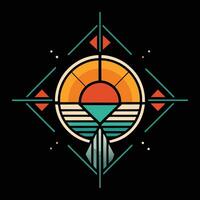 A tribal style logo with a sun and a bird vector