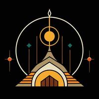 The logo for the game is a building with a sun and stars vector