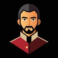 A man with a beard and mustache in a red and black uniform vector