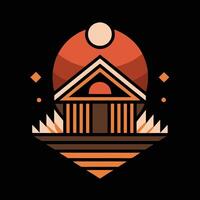 An orange and brown house with a sun in the background vector