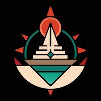 A logo for a temple with a sun and a pyramid vector