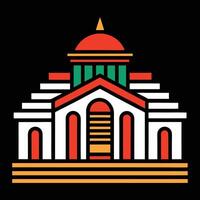 A building with a red roof and green and yellow colors vector