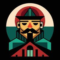 A man with a mustache and hat in a round shape vector
