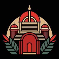 A red and green building with a dome vector
