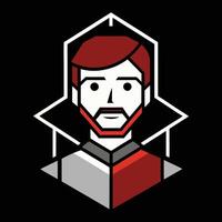 A man with a beard and red hair in a black and red logo vector