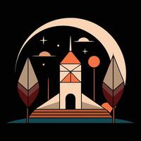 A church with a tower and trees in the background vector
