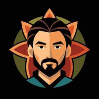 A man with a beard and a flower on his head vector