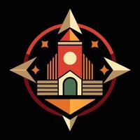 The logo for the game is a building with a clock on it vector
