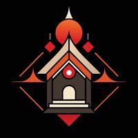 A logo for a temple with a red roof vector