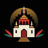 A building with a red roof and a golden spire vector