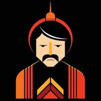 A man with a mustache and a red and orange costume vector