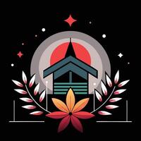 A house with a flower and stars on it vector