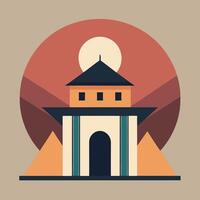 An illustration of a building with a pyramid in the background vector
