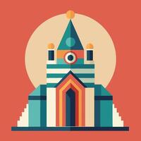 A colorful illustration of a church with a tower vector