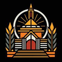 A church building with a sun and a clock vector