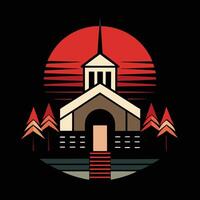 A church with a red sun in the background vector
