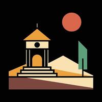 A building with a clock tower and a sun vector