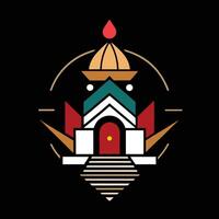 The logo for a temple with a red and white roof vector