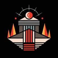 A logo for a building with a red and orange sun vector