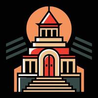 A building with a red door and stairs vector