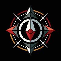 A red and black compass with a star in the middle vector