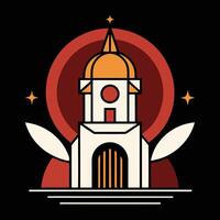 A church with a tower and a clock on it vector