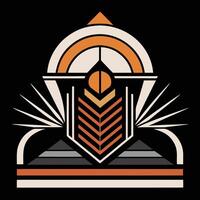Art deco style illustration of a building with a sun and a star vector