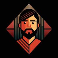The man with the beard is in the center of the logo vector