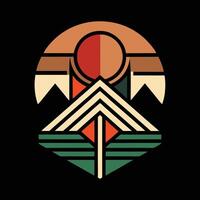 A tribal style logo with mountains and sun vector