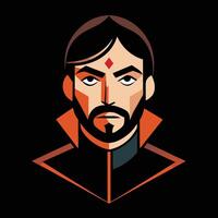 A man with a beard and a black and orange background vector