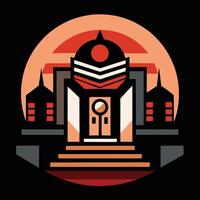 The building is in the middle of a circle vector