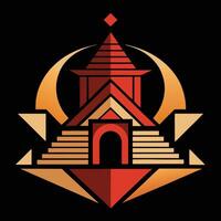 The logo for a temple in a red and gold color vector