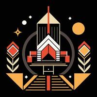 A building with a red and orange design on it vector