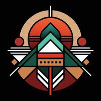 A colorful geometric design with a sun and a triangle vector