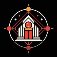 A church with a red and orange circle around it vector