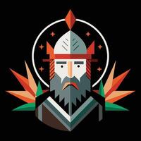 A cartoon image of a bearded man with a crown and leaves vector