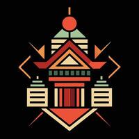 A building with a red roof and a tower vector