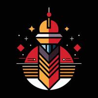 A colorful logo with a rocket on it vector