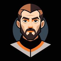 A man with a beard and mustache in an orange and black shirt vector