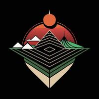 The pyramid of the sun and the mountains vector
