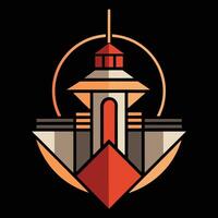 A logo for a building with a lighthouse on top vector
