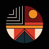 A colorful circle with a sun and a triangle vector