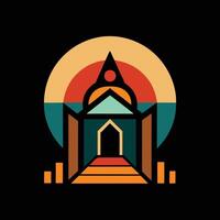 A building with a sun in the background vector