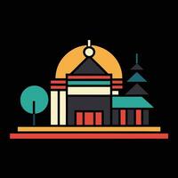 A church and a tree in a flat style vector
